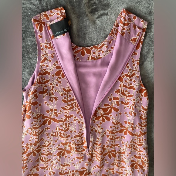 Cynthia Rowley 100% Silk Purple Rust Floral Print Drop Waist Dress Sz 6 Pockets - Picture 4 of 9